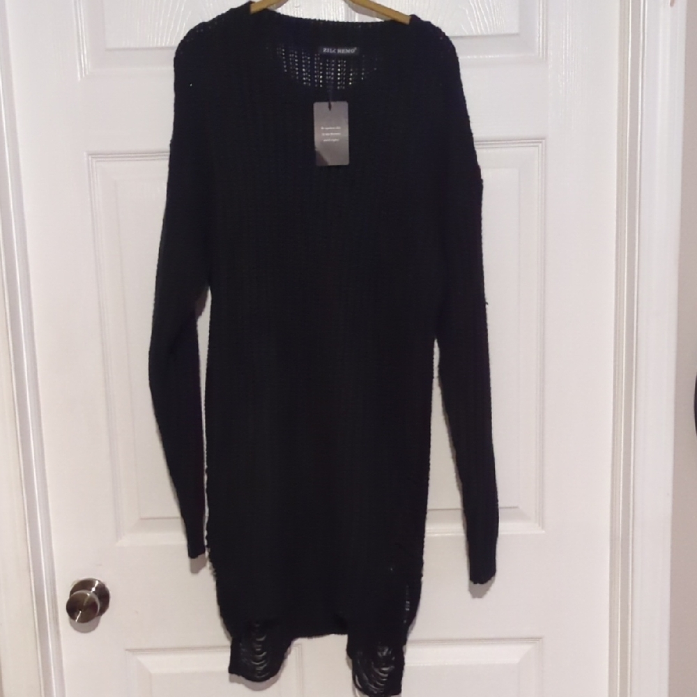 Distressed Black Sweater Dress